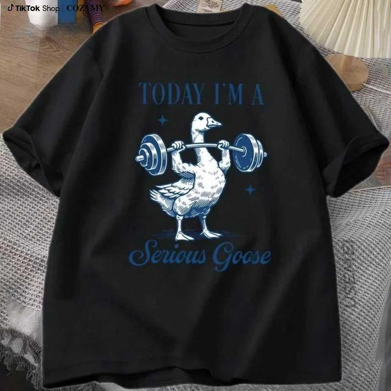Serious Goose Weightlifting T Shirt Funny Gym Workout Printed T-shirt Animal Lover Tshirt Harajuku Cotton Short Sleeve...
