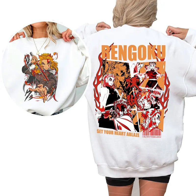 Set Your Heart Ablaze Hashira Funny DM Characters Tshirt Crewneck Hoodie Sweatshirt | HypeCrazeTee.com