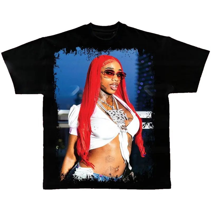 Sexyy Red Vintage Rap Tee Big Face Hip Hop Graphic T-shirt Hoodie, Sweatshirt | HypeCrazeTee.com