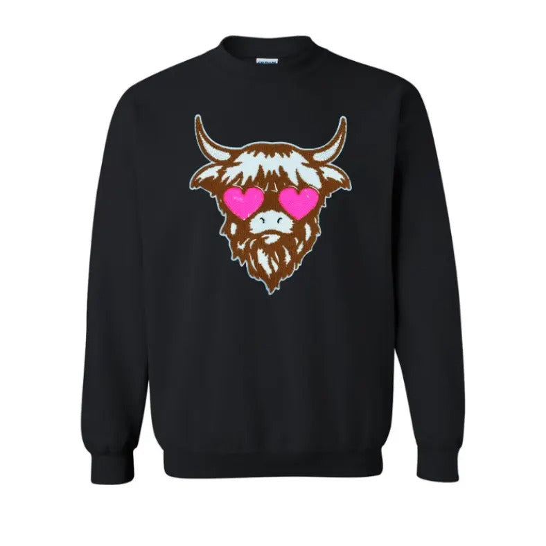 Shaggy Heifer Chenille Patch Sweatshirt -- BLACK T-Shirts, Hoodie | HypeCrazeTee.com