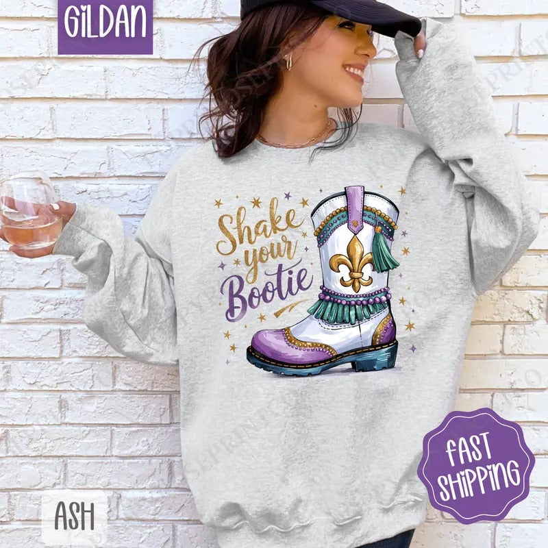 Shake Your Bootie Sweatshirt, Mardi Gras Crewneck, Holiday Women's Sweater T-Shirts, Hoodie | HypeCrazeTee.com