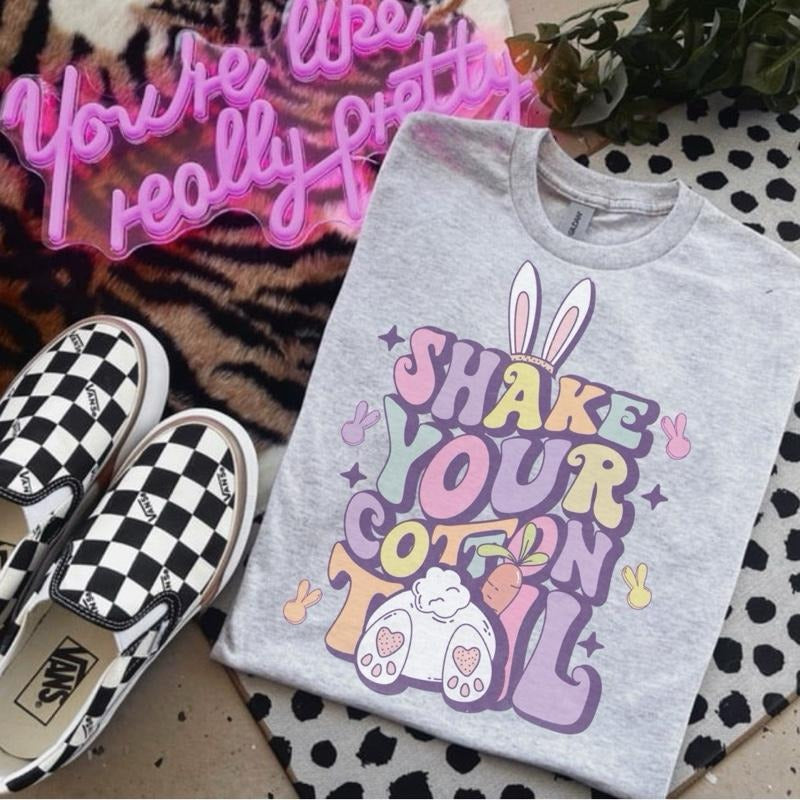 Shake Your Cotton Tail  Ash Grey T-Shirt - Bleached - Gildan - Unisex Hoodie, Sweatshirt | HypeCrazeTee.com