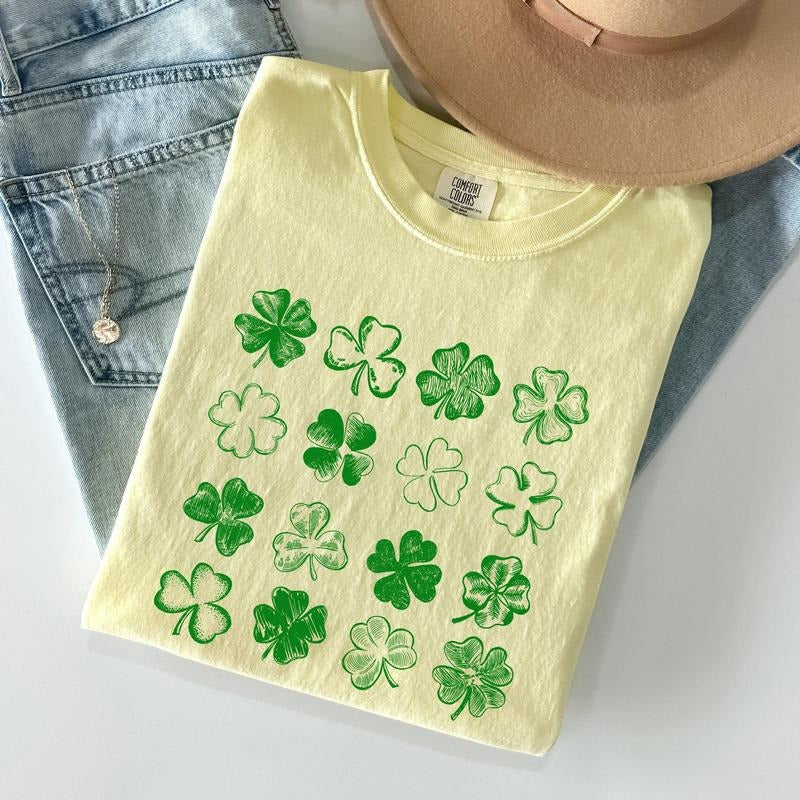 Shamrock Doodles, Retro St Patrick's Day Comfort Colors Tshirt, Women's Crew Neck, Crewneck Hoodie, Sweatshirt