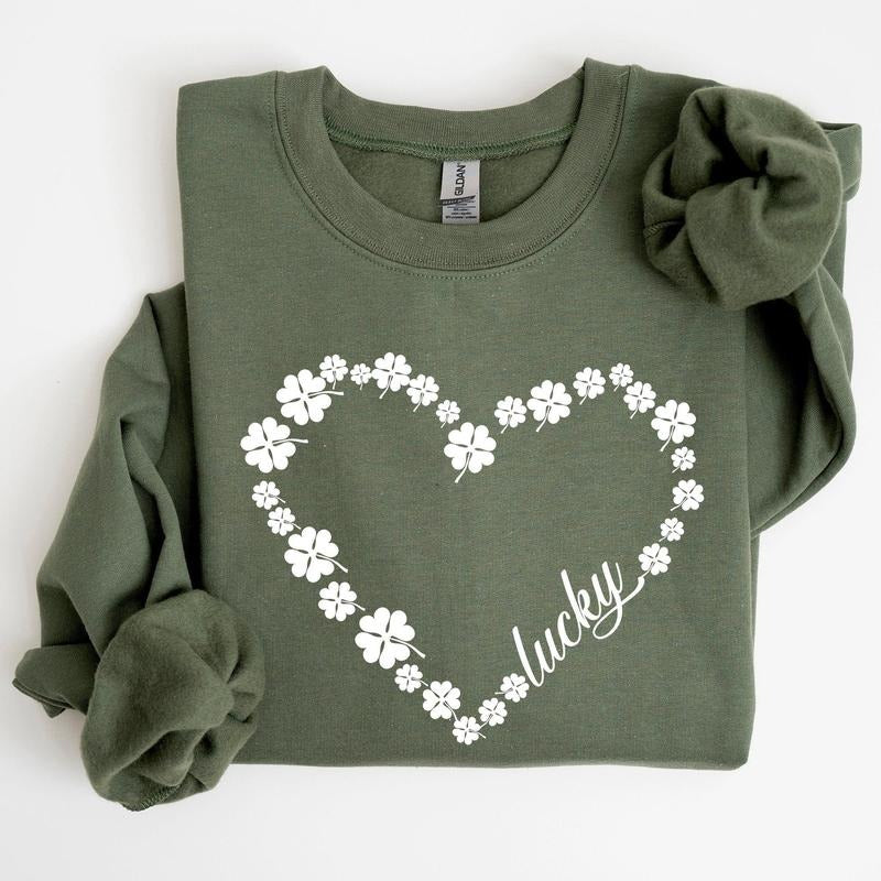 Shamrock Heart, Lucky, St Patrick's Day Sweatshirt T-Shirts, Hoodie | HypeCrazeTee.com
