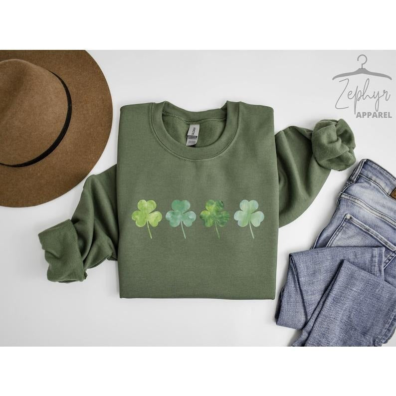 Shamrock Sweatshirt, Lucky Clover Sweatshirt, Lucky  Hoodie and Sweater; T-shirt Cotton Menswear | HypeCrazeTee.com