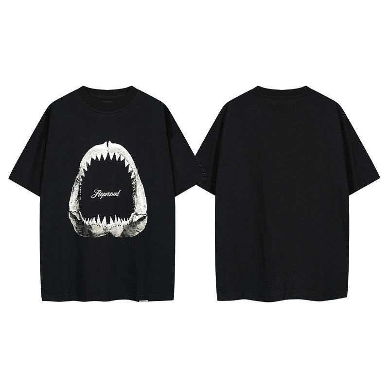 Shark Head Round Neck Pullover Loose Short Sleeve T-Shirt Hoodie, Sweatshirt | HypeCrazeTee.com