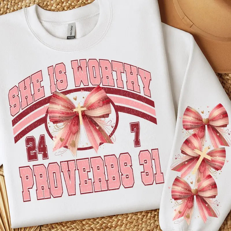 She is Worthy & Matching Sleeve DTF Transfers - THIS IS NOT A SHIRT Hoodie, Sweatshirt | HypeCrazeTee.com