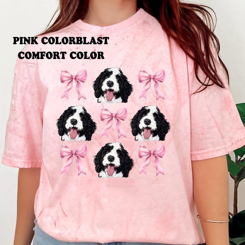 Sheepadoodle with bows Shirt~ Unisex Apparel Relaxed Fit Printed In The USA Clothing Womenswear Casual Comfort Cotton Top...