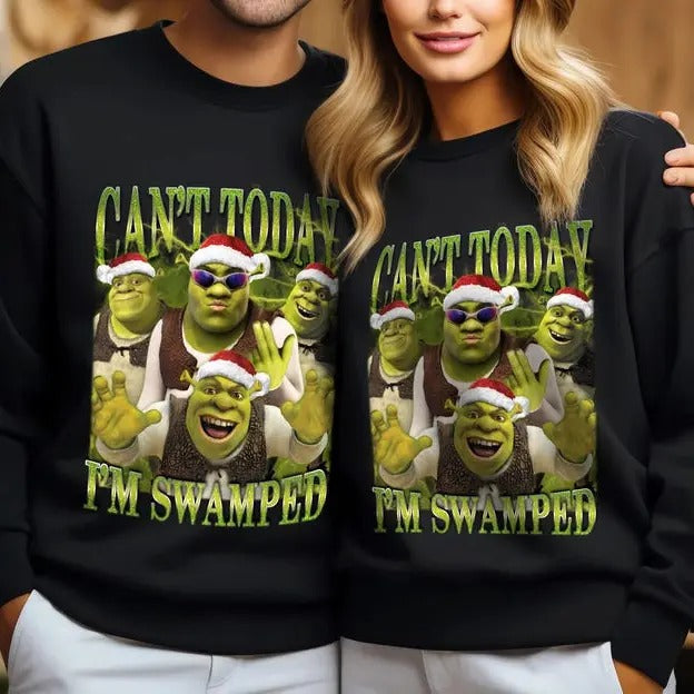 Sherk Can't Today I'm Swamped Christmas Sweatshirt, Trending Shrek Meme Sweatshirt, Unisex Full Size For Fans T-Shirts,...