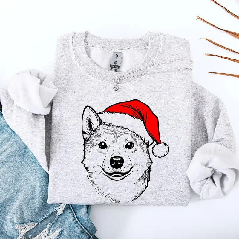 Shiba Inu, Santa, Dog, Christmas, Dog Lover, Pet Sweatshirt, Crew Neck, Women's, Crewneck T-Shirts, Hoodie | HypeCrazeTee.com