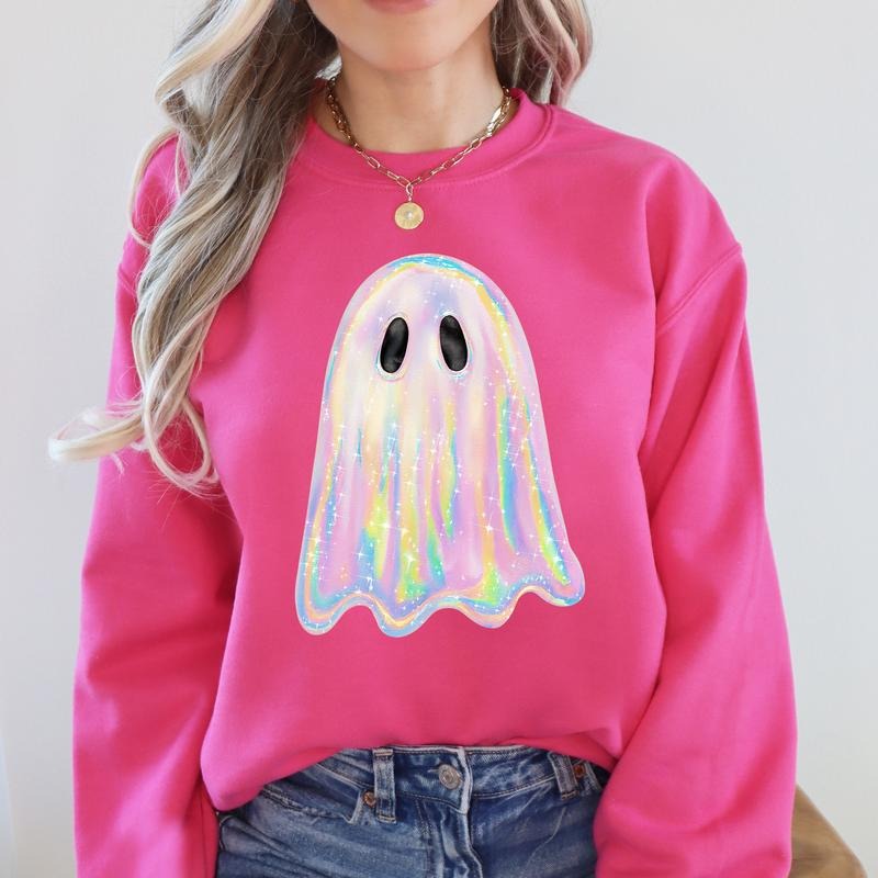 Shimmering Ghost, Iridescent Ghost, Boo, Cute Ghost, Faux Glitter Ghost, Spooky Season, Halloween Sweatshirt T-Shirts, Hoodie