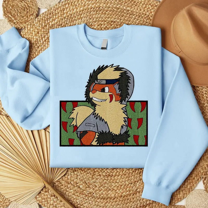 Shinobi Arcanine Kiba Embroidered Sweatshirt, Konoha Embroidered Shirt, Anime Embroidered Shirt Hoodie | HypeCrazeTee.com