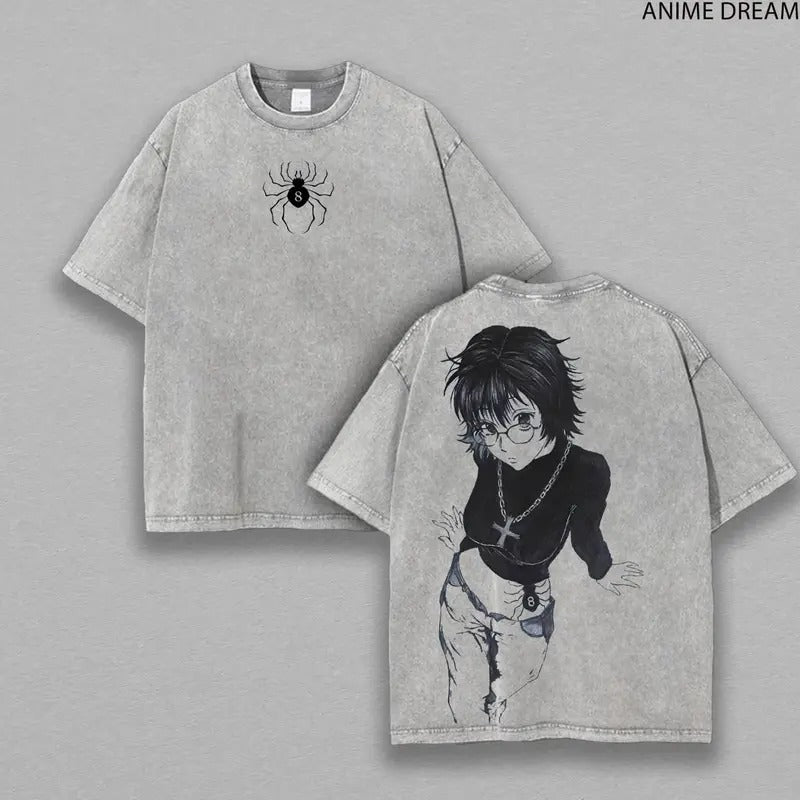 Shizuku Hunter X Hunter, Phantom Troupe Anime Double Printed Vintage Washed Tee Unisex Oversize Heavyweight Cotton...