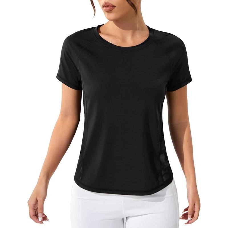 Short Sleeve Contrast Mesh Sports Tee Round Neck Running Workout T Shirt Hoodie, Sweatshirt | HypeCrazeTee.com