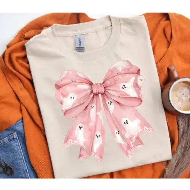 Short Sleeve T-Shirt Halloween Ghosts Bow Hoodie, Sweatshirt | HypeCrazeTee.com