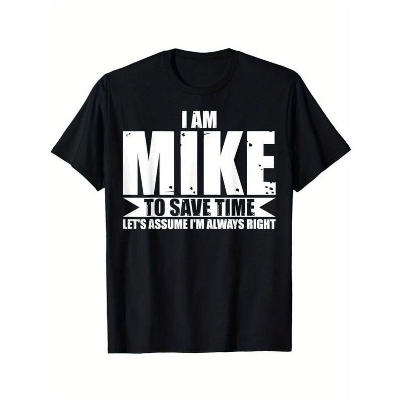 Short Sleeve T-Shirt Men's Humor Mike Graphic T-Shirt "I Am Mike to Save Time" Design Menswear Top Crew Neck Fitted...