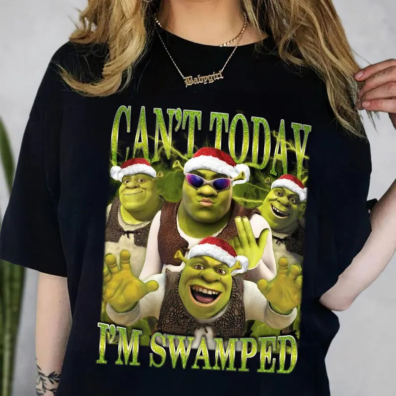 Shrek Can't Today I'm Swamped Shirt, Shrek Christmas Shirt, Funny Shrek Trending Tee, Shrek Meme Shirt, Funny Christmas...