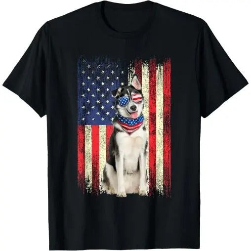 Siberian Husky American Flag 4th Of July Patriotic Dog Lover T-Shirt Made in USA Hoodie, Sweatshirt | HypeCrazeTee.com
