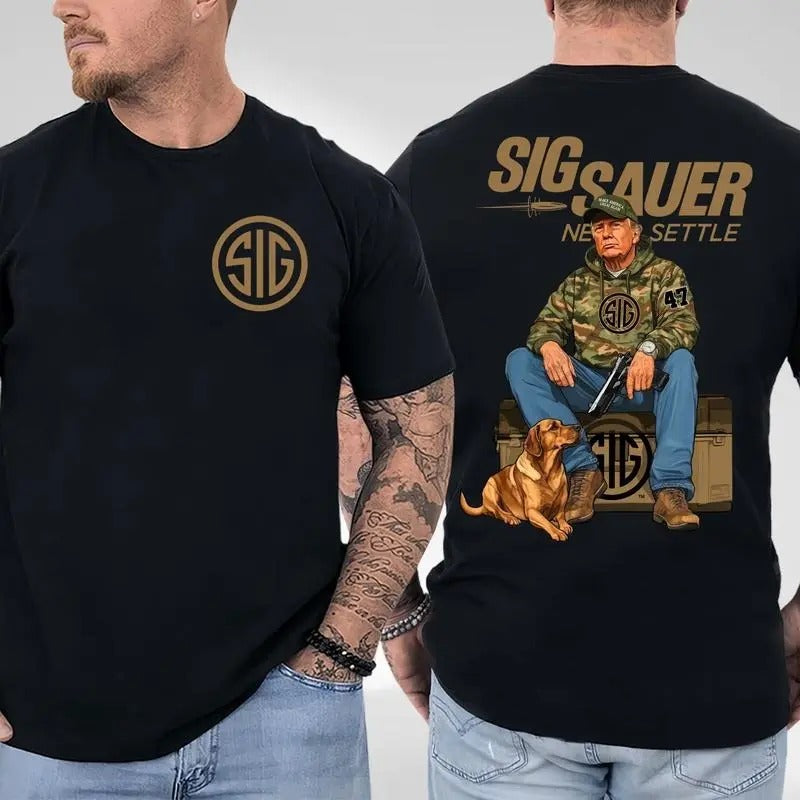 Sig Sauer Trump Hunting 2 Sided T-Shirt, Tactical Gear for Gun Lovers & Menswear, Unisex Short Sleeve Casual 100% Cotton,...