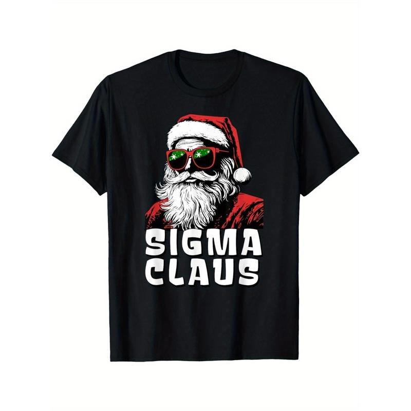 Sigma Claus Christmas T-Shirt, 100% Cotton Crew Neck Short Sleeve Tee, Geometric Santa Print, All-Season Casual Wear for...
