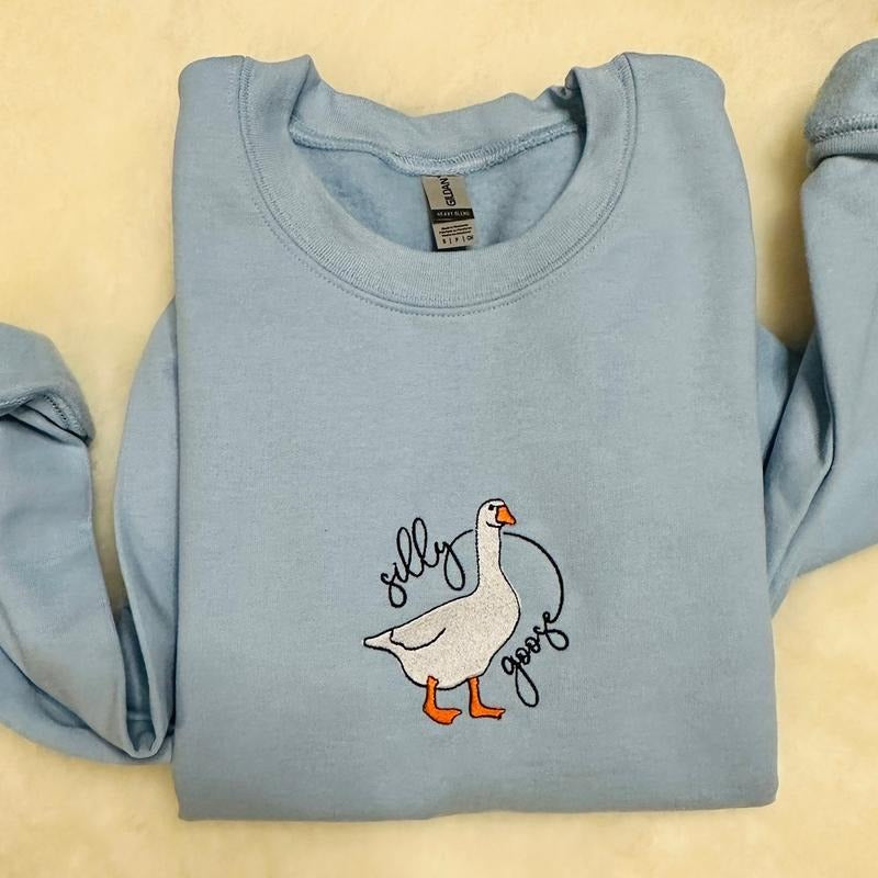 Silly Goose Embroidered Crewneck Sweatshirt T-Shirts, Hoodie | HypeCrazeTee.com