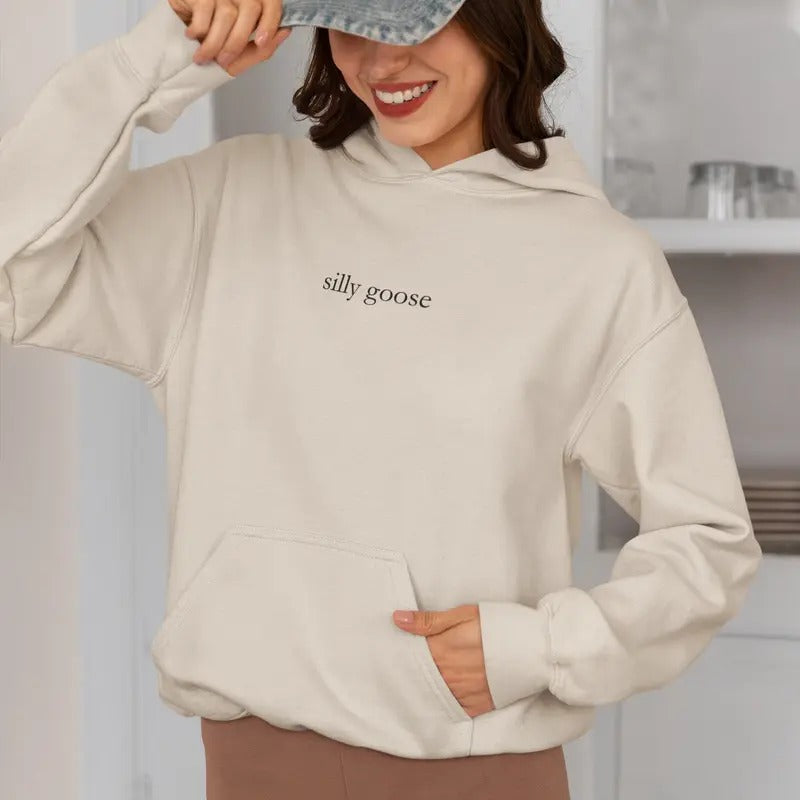 Silly Goose Embroidered Hooded Sweatshirt, Goose Sweater, Funny Shirt, Long Sleeve Embroidered Sweatshirt, Gods Silliest...