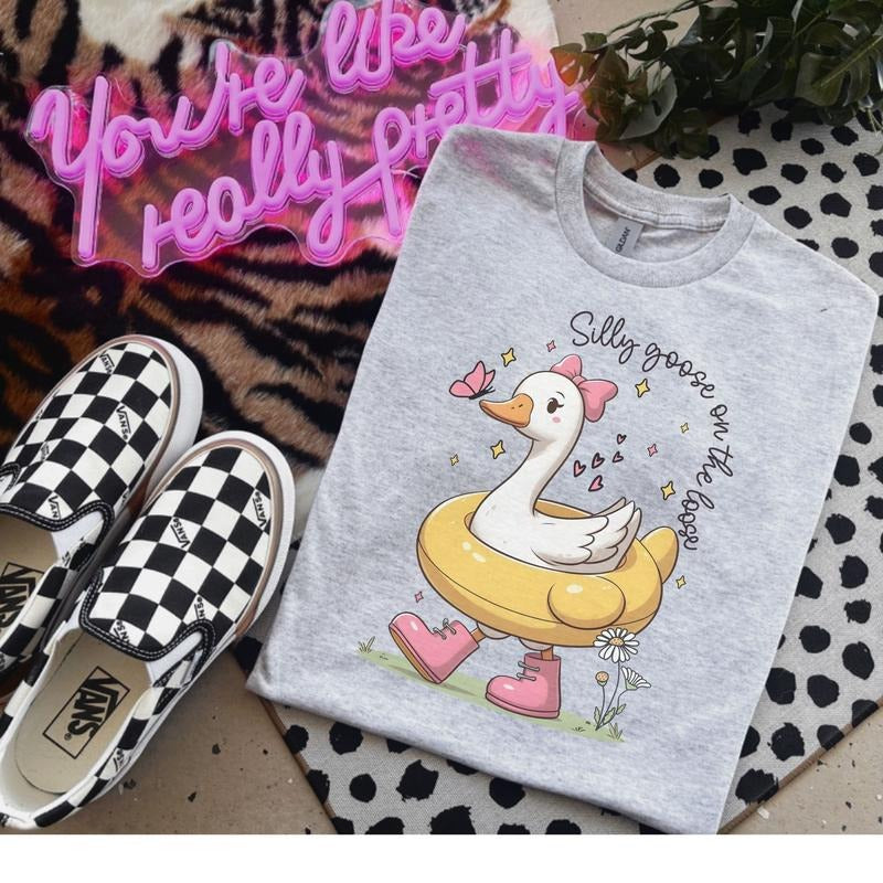 Silly Goose On The Loose Shirt - Shirts For Women - Bleached Shirt - Gildan - Porch Goose