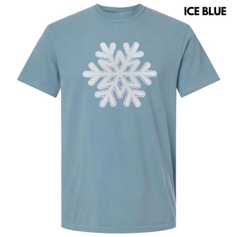 Silver & White Snowflake Sequin Patch Comfort Colors T-Shirt Hoodie, Sweatshirt | HypeCrazeTee.com