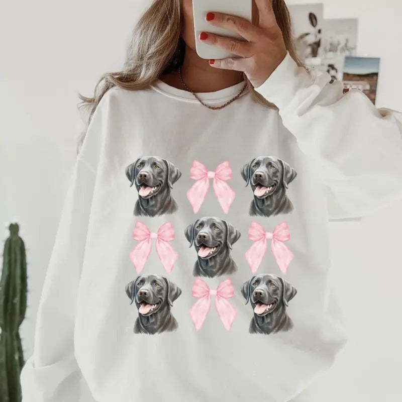 Silver Labrador with bows Sweatshirt ~ Sweatshirt Unisex Apparel Relaxed Fit Printed in the USA Clothing Womenswear...