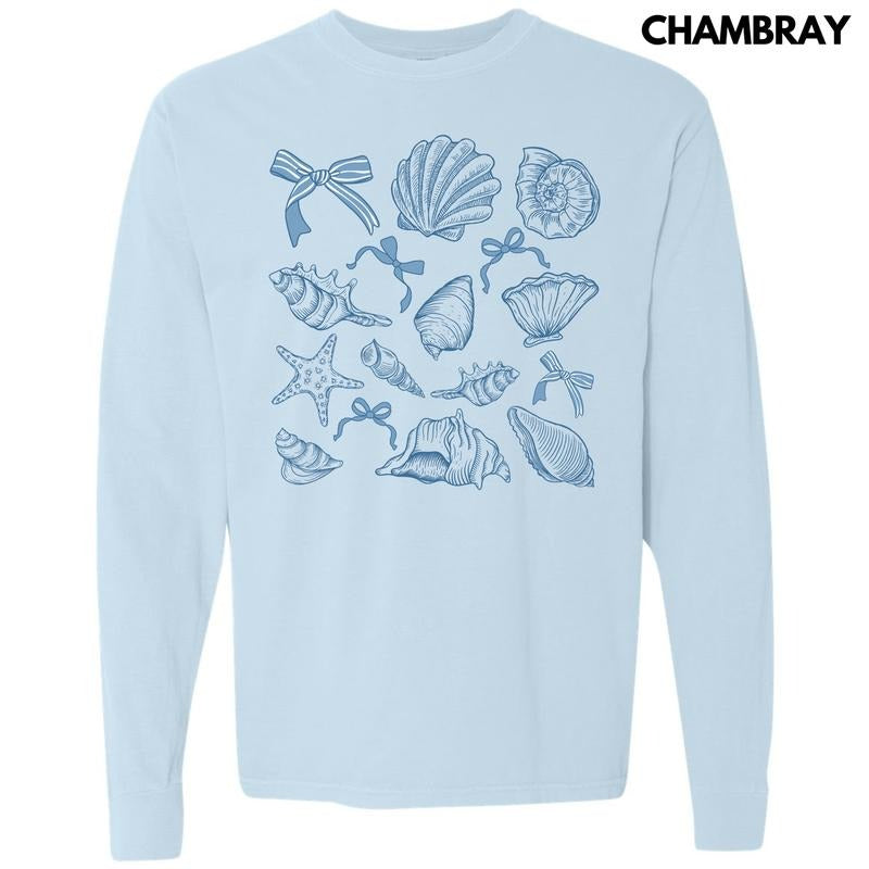 Simple Seashells Long Sleeve Comfort Colors T-Shirt 'NLB' Hoodie, Sweatshirt | HypeCrazeTee.com