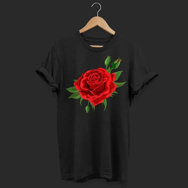 Single Red Roses Flower Of Cute Red Roses Flower Gardening T-Shirt, Gift Who Loves Pretty Floral Designs, Valentine's Day...