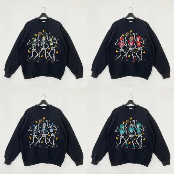 Skeleton All Team Football Halloween Sweatshirt In Black Color T-Shirts, Hoodie | HypeCrazeTee.com