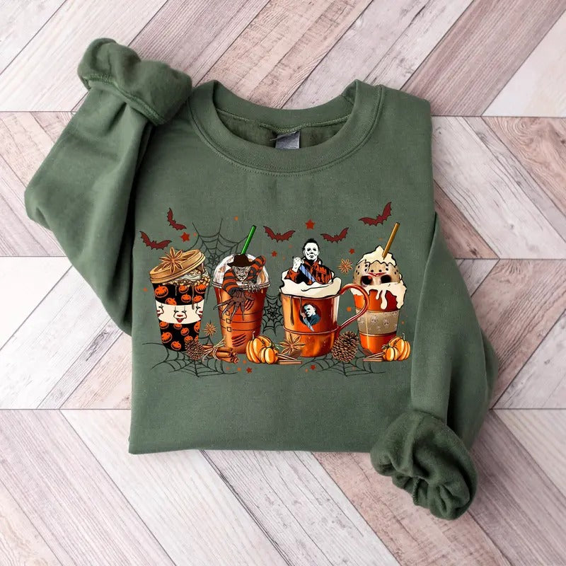 Skeleton Coffee Cups Sweatshirt, Coffee Cups Sweatshirt, Skull Coffee Cup Sweatshirt, Skeleton Halloween Sweatshirt,...