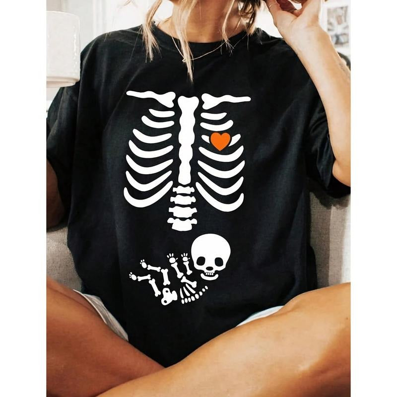Skeleton Halloween Maternity Shirt, Funny Pregnancy Announcet Shirt 2024, Pregnant Wo Costume, Fall New Mom Shirt Hoodie,...