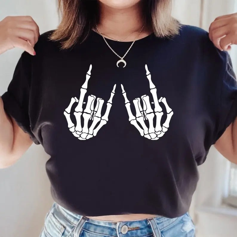 Skeleton Hand Skeleton Shirt Horror Skeleton Rock Rock Roll Shirt Cotton Shirt T-Shirts, Hoodie, Sweatshirt
