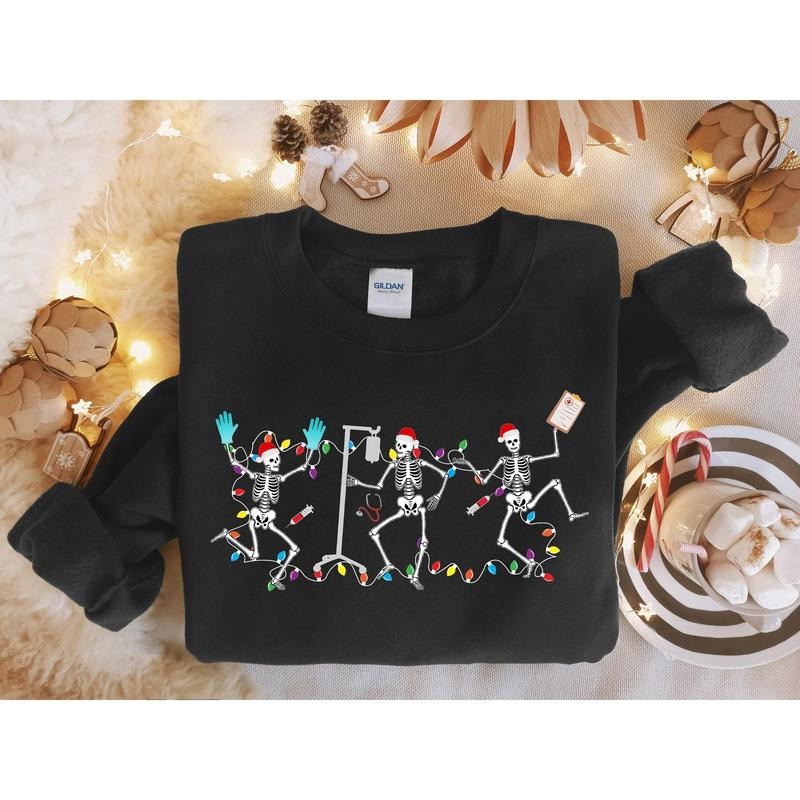 Skeleton Nurse Christmas Sweatshirt, Christmas Skeleton Dancing Tee, Christmas Gift for Nurse, Nursing Tee, Registered...