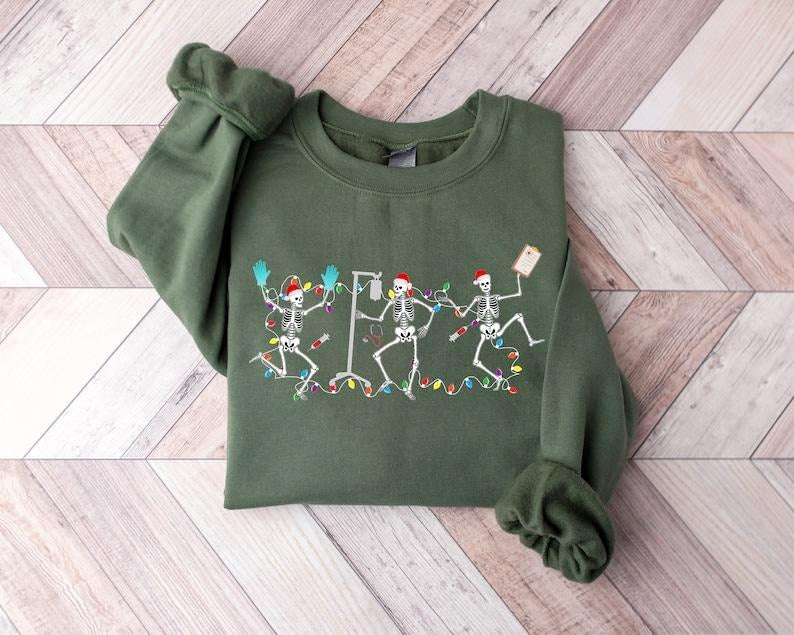Skeleton Nurse Christmas Sweatshirt, Christmas Skeleton Dancing Tee, Christmas Gift for Nurse, Nursing Tee, Registered...