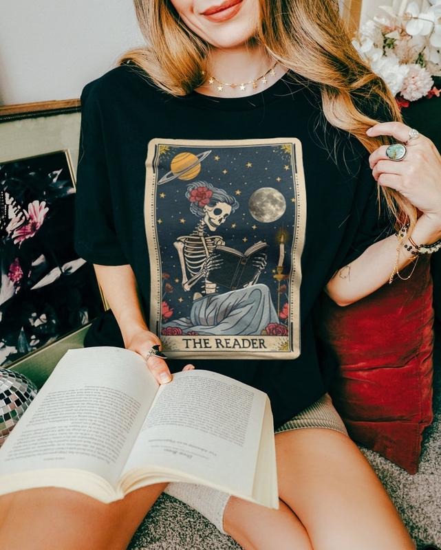 Skeleton Tarot Card Reader Shirt Bookish Shirt Booktrovert Book Lover Literature Shirt Reading Shirt Booktok Mystical Shirt T-Shirts, Hoodie, Sweatshirt