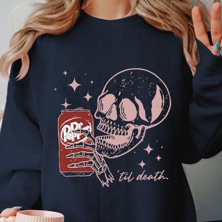 Skeleton Till Death Dr. Pepper Graphic T-shirt, Funny Meme Cute Dr Pepper Tee Shirt, Gifts For Men's Women's, Unisex...