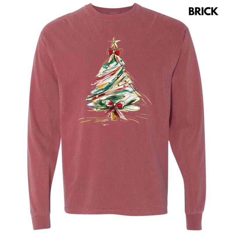 Sketched Christmas Tree Long Sleeve Comfort Colors T-Shirt 'NLB' Hoodie, Sweatshirt | HypeCrazeTee.com