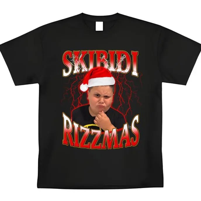 Skibidi Rizzmas Meme The Rizzler T-Shirt  - Meme T-Shirt, Crew Neck, Slight Stretch, Breathable & Wear-Resistant,...