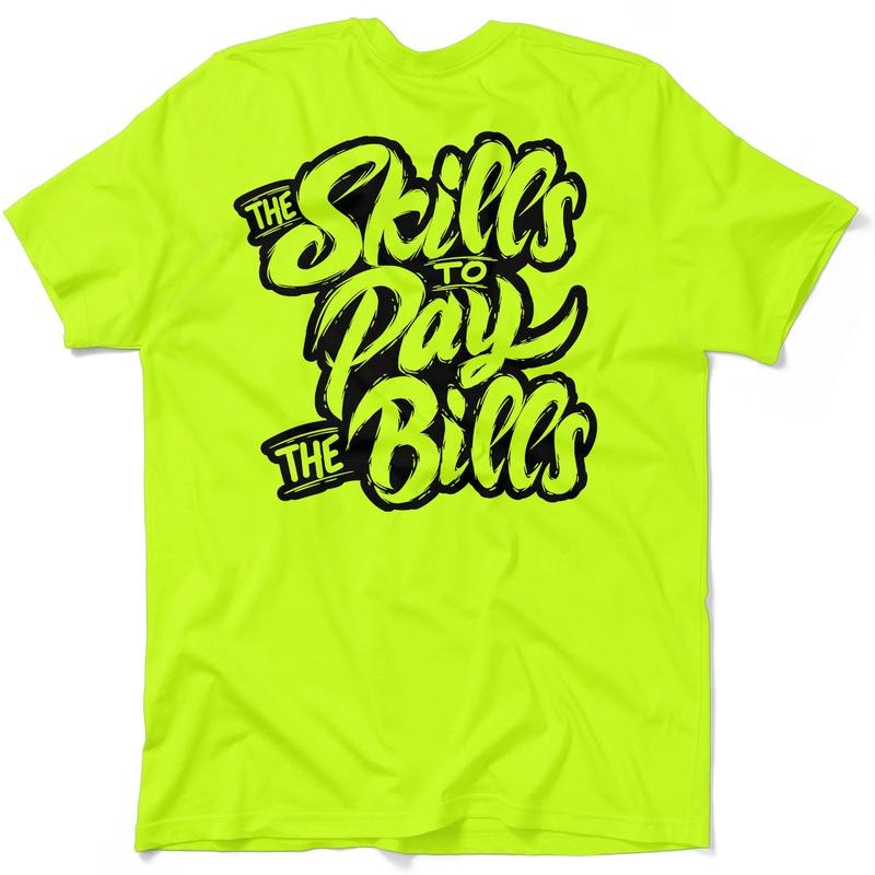 Skills to Pay The Bills - Hi Visibility Safety Yellow Work T-Shirt Jersey Menswear Top Collar Flag Sleeve Underwear Man...