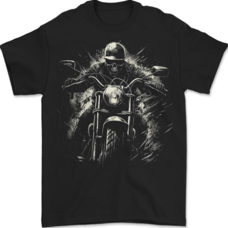 Skull Biker Motorcycle Motorbike Grim Reaper Mens T-Shirt Cotton Made in USA Hoodie, Sweatshirt | HypeCrazeTee.com