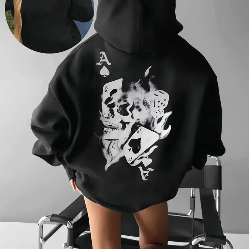 Skull Print Drop Shoulder Thermal Lined Hoodie, Fashion Casual Drawstring Pocket Hooded Sweatshirt for Daily Holiday...