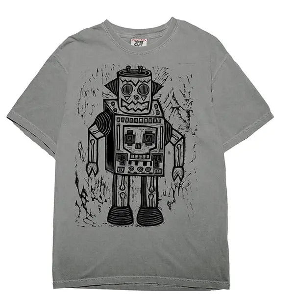Skull Robot  Woodblock Hand-Printed T-Shirt Cotton Menswear Top Graphics Hoodie, Sweatshirt | HypeCrazeTee.com