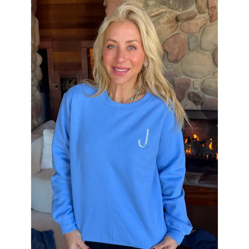 Sky Blue Embroidered Initial Sweatshirt (S-XL) T-Shirts, Hoodie | HypeCrazeTee.com