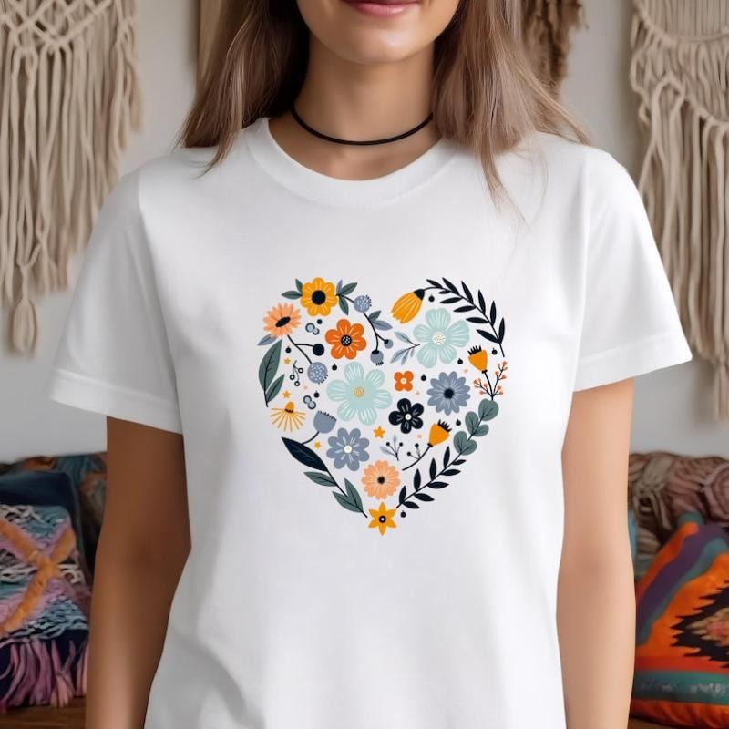 Sleeveless T - Shirt for Women with a Heart - shaped Floral Design for a Delicate Look Hoodie, Sweatshirt | HypeCrazeTee.com