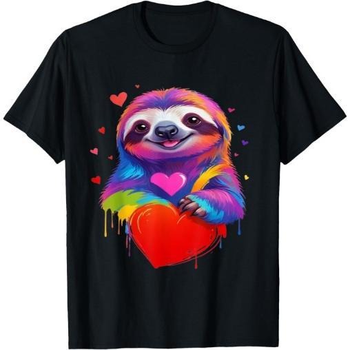 Sloth Shirt - Colorful Sloth Heart Graphic T-Shirt Made in USA Hoodie, Sweatshirt | HypeCrazeTee.com