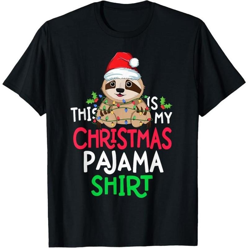 Sloth Tree Lights Funny This Is My Christmas Pyjama Shirt T-Shirt Made in USA Hoodie, Sweatshirt | HypeCrazeTee.com