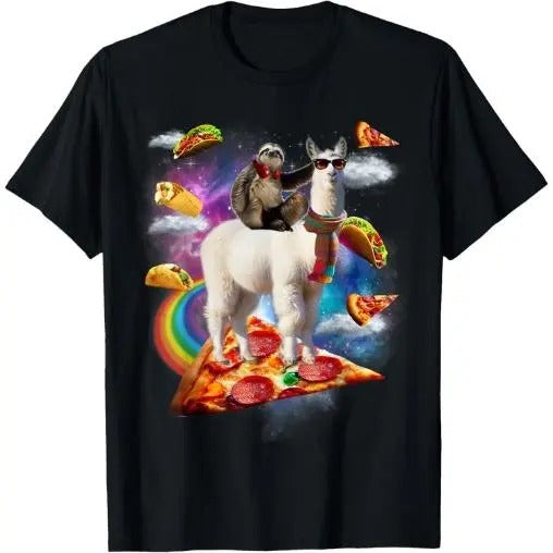 Sloth riding Llama shirt - Galaxy Pizza Taco Burrito Gift T-Shirt Made in USA Hoodie, Sweatshirt | HypeCrazeTee.com